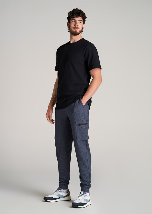 Utility Fleece Cargo Joggers for Tall Men in Evening Blue Mix