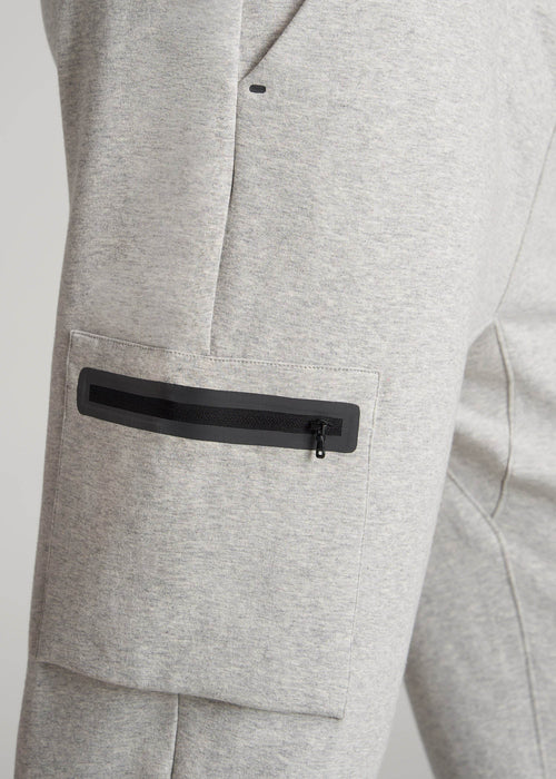 Tech Motion Fleece Cargo Joggers for Tall Men in Grey Mix