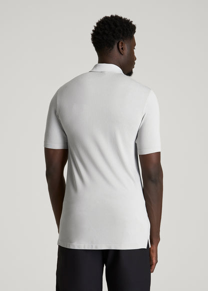 Performance Vented Golf Polo for Tall Men in Silver Drop