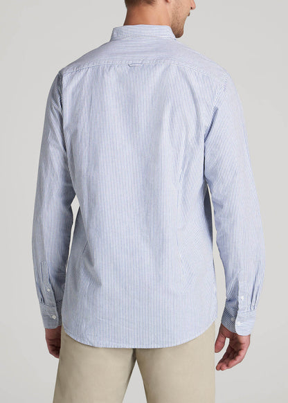 Washed Oxford Shirt for Tall Men in Blue Banker Stripe