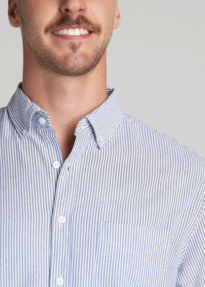 Washed Oxford Shirt for Tall Men in Blue Banker Stripe