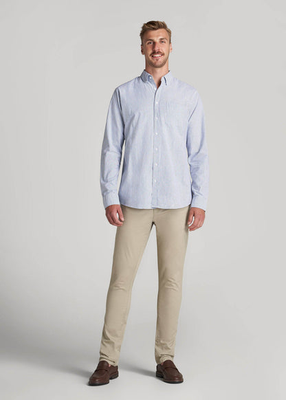 Washed Oxford Shirt for Tall Men in Blue Banker Stripe