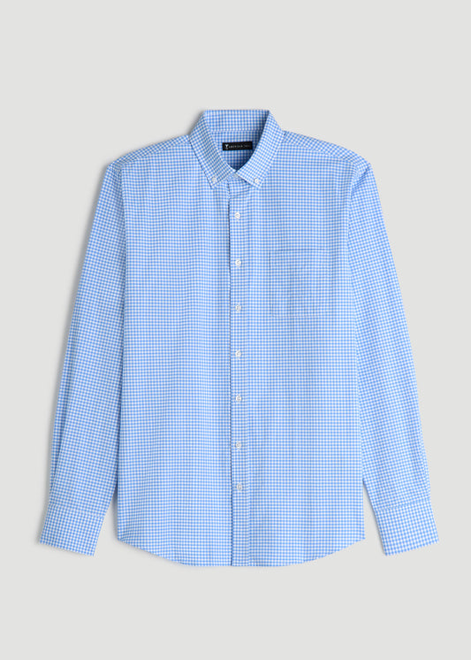 Washed Oxford Shirt for Tall Men in Light Blue Gingham