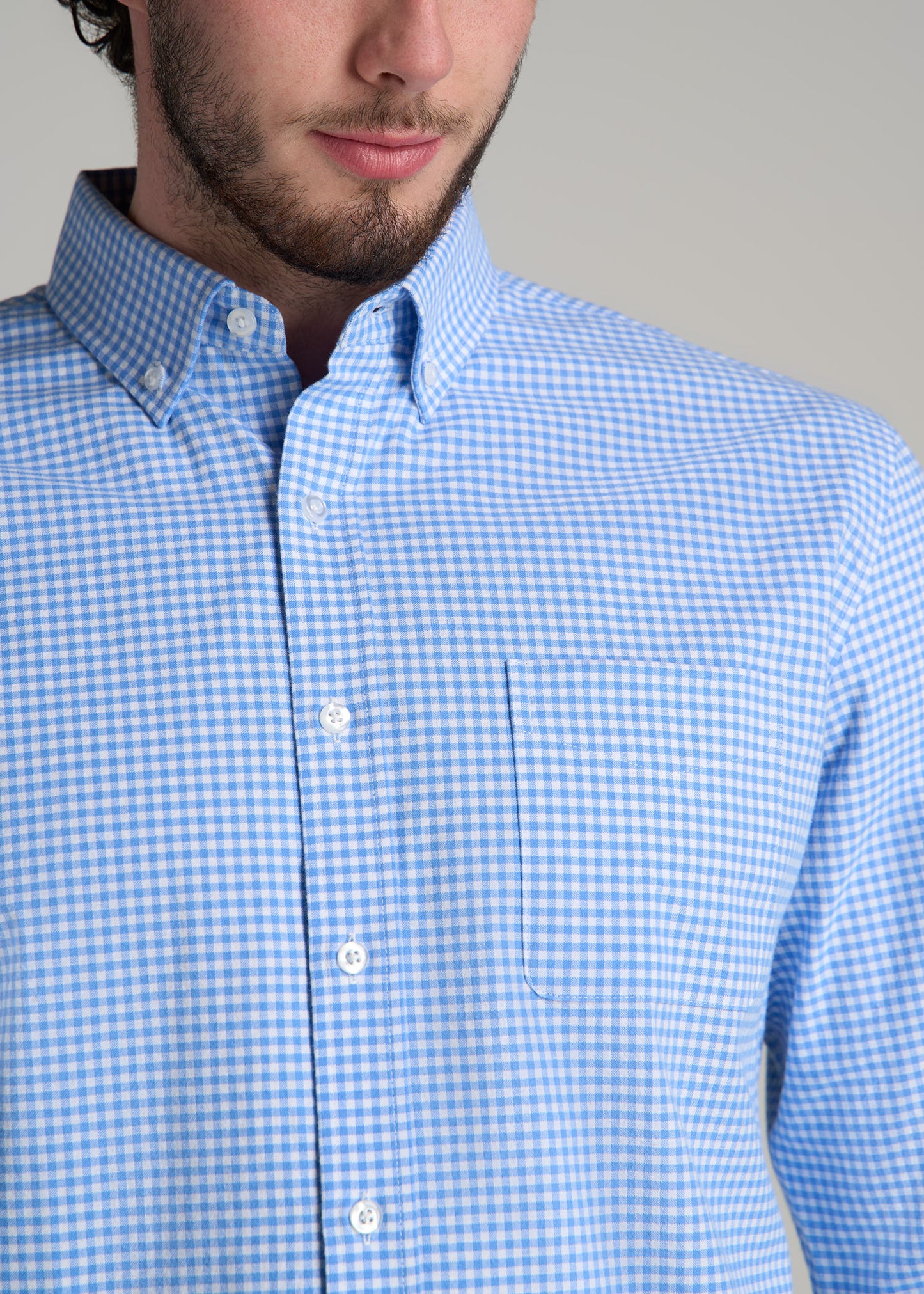 Washed Oxford Shirt for Tall Men in Light Blue Gingham