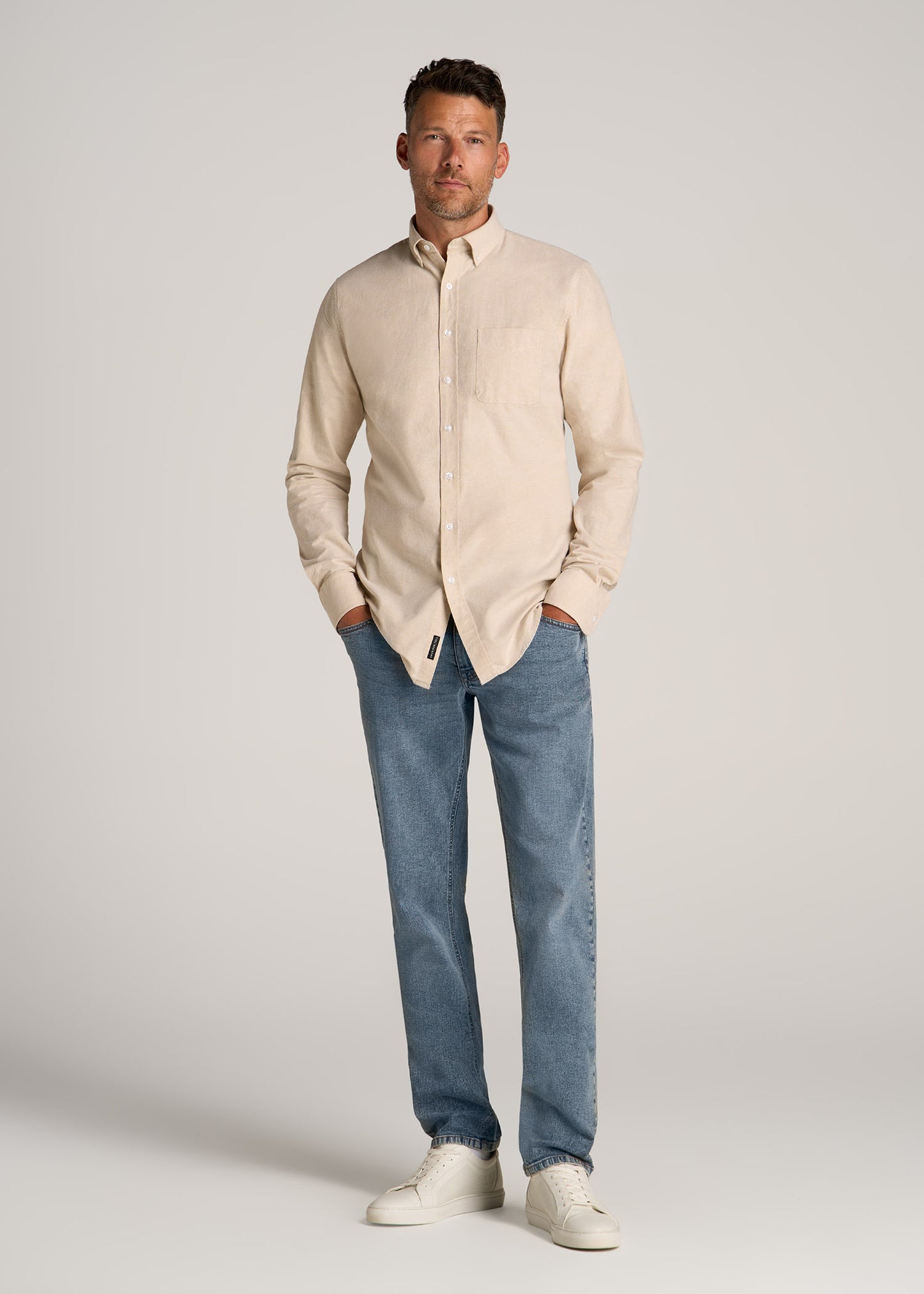 Washed Oxford Shirt for Tall Men in Sandstone