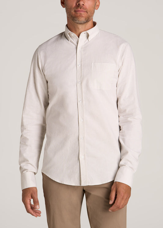 Washed Oxford Shirt for Tall Men in Taupe Mini-stripe