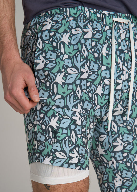 Volley Swim Shorts for Tall Men in Green Floral