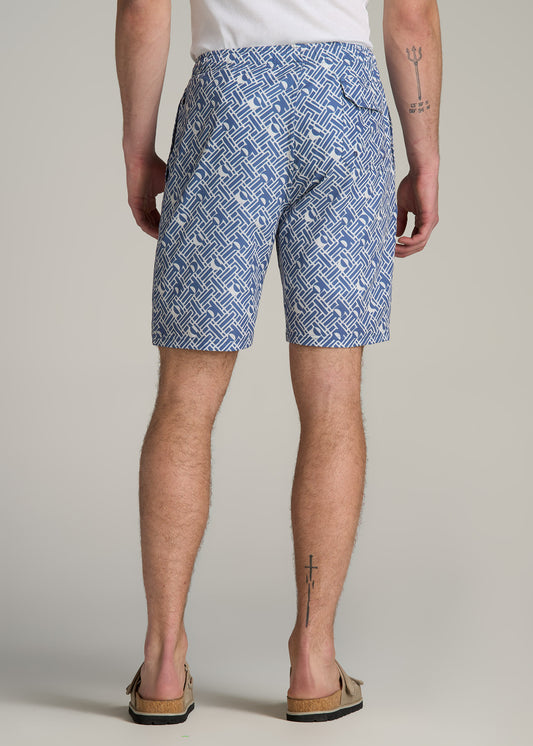 Volley Swim Shorts for Tall Men in Mid Blue Abstract