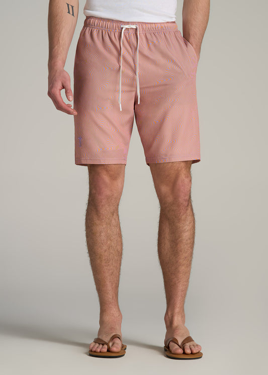 Volley Swim Shorts for Tall Men in Orange Abstract