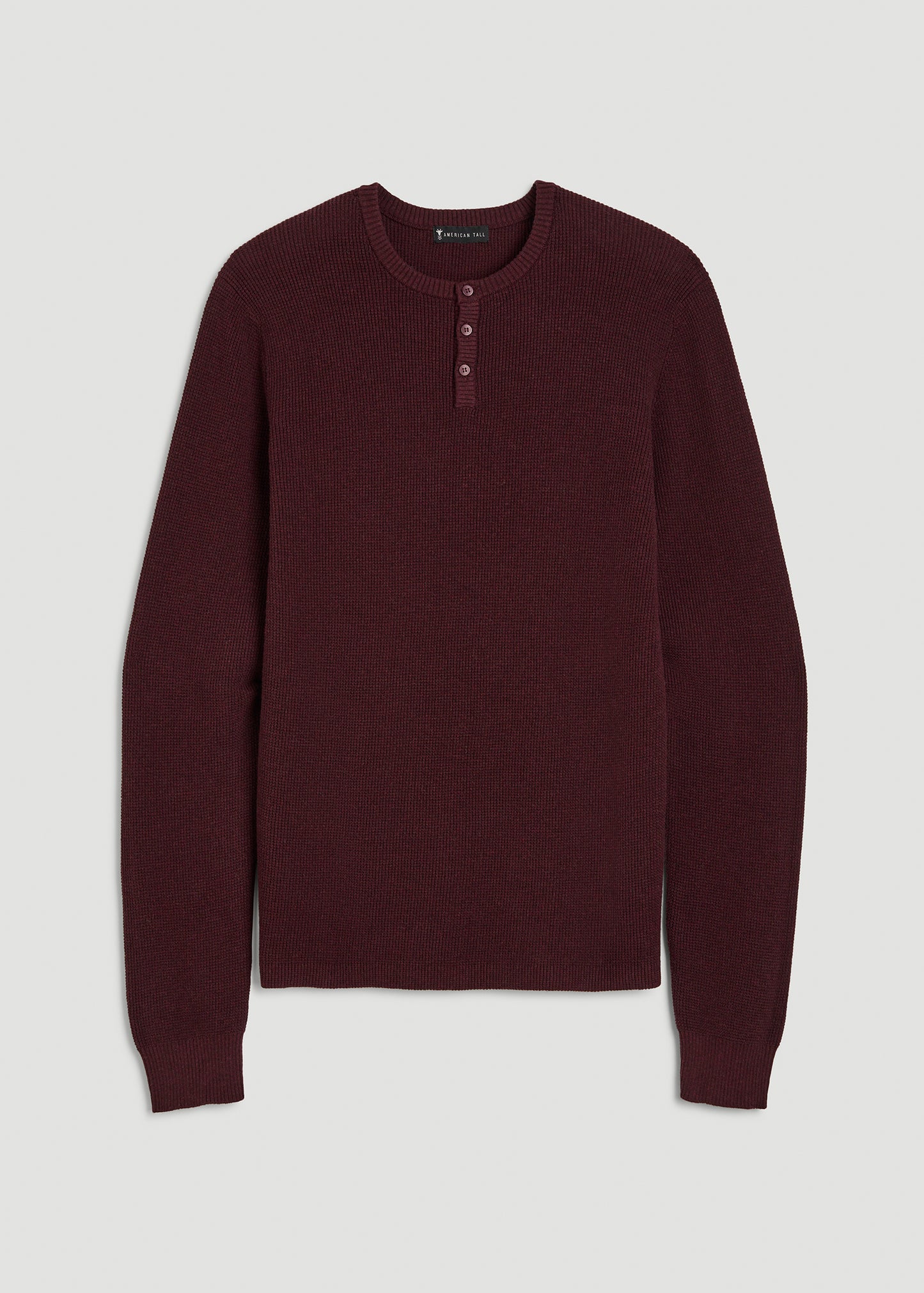 Waffle Knit Henley Sweater for Tall Men in Burgundy Mix