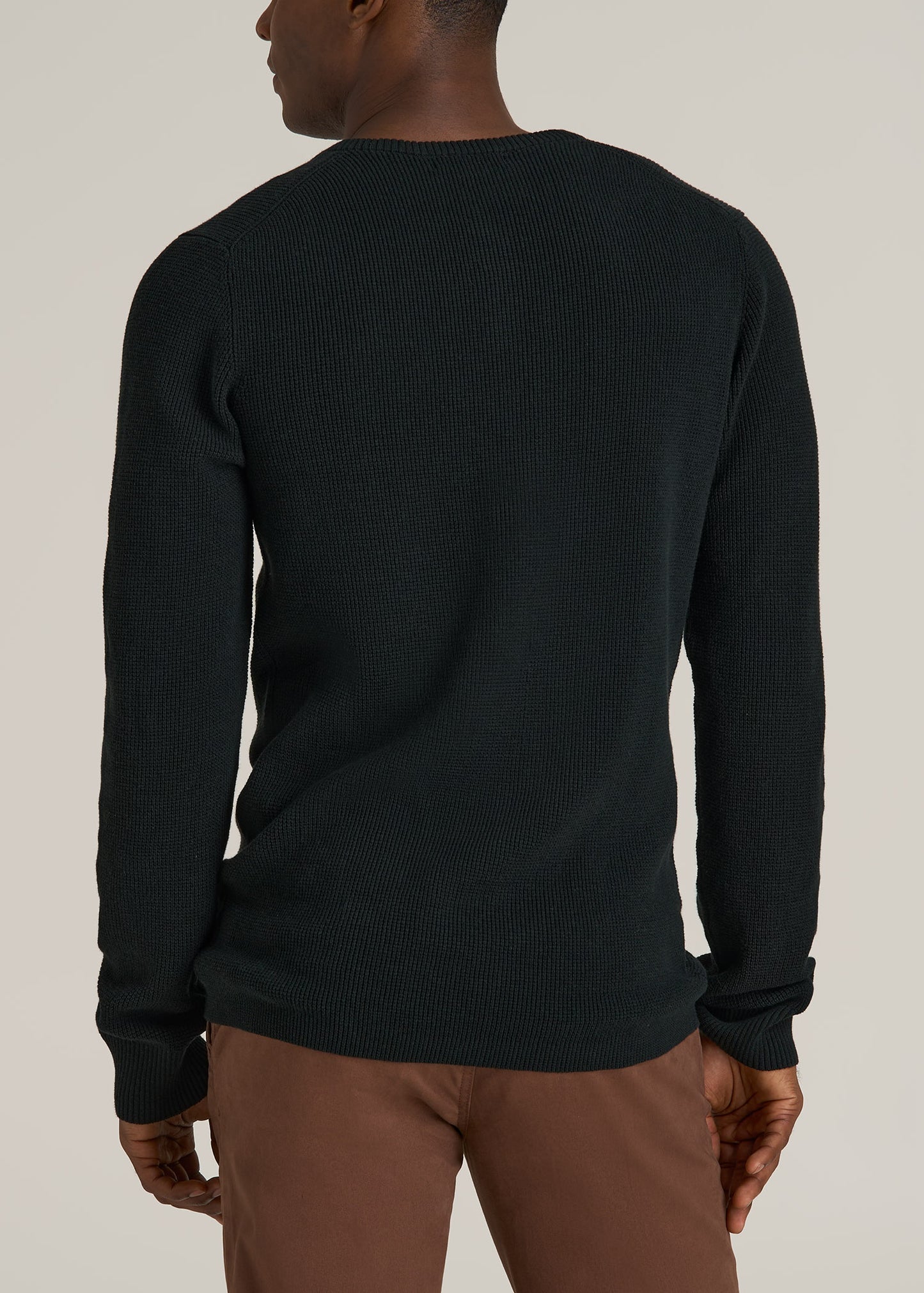 Waffle Knit Henley Sweater for Tall Men in Midnight Green