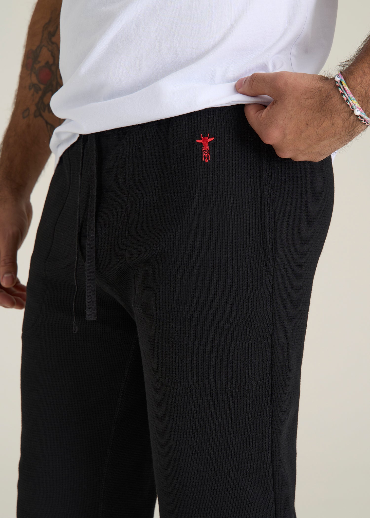 Waffle-Knit Lounge Jogger for Tall Men in Black