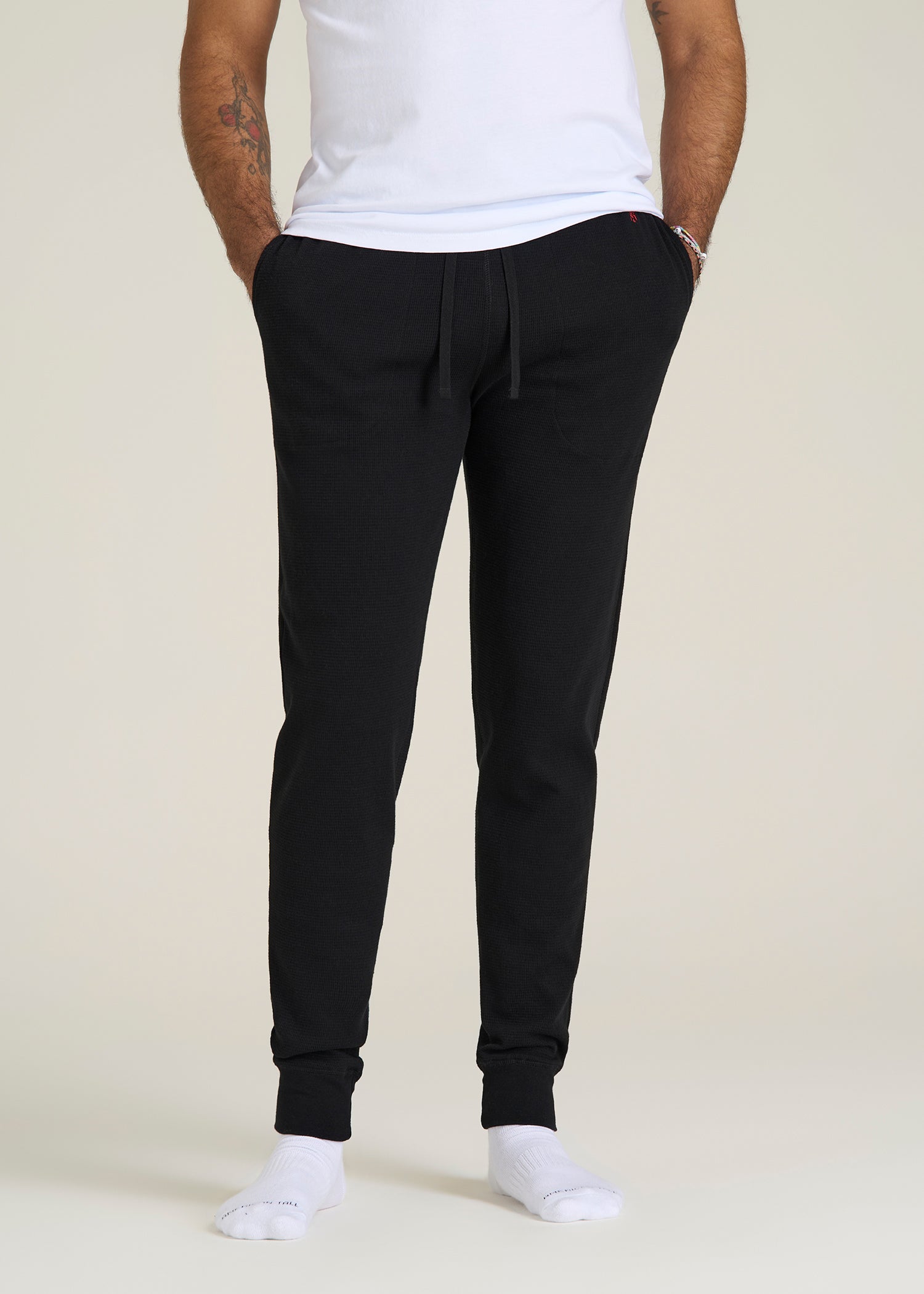 Waffle-Knit Lounge Jogger for Tall Men in Black