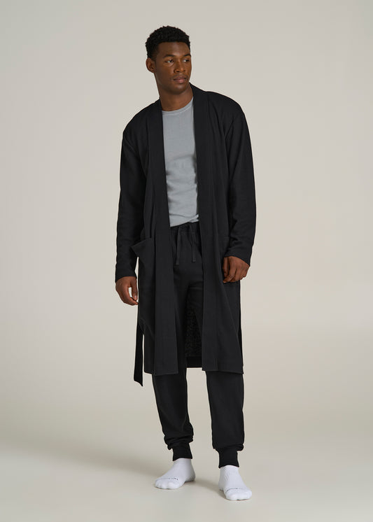 Waffle-Knit Lounge Robe for Tall Men in Black