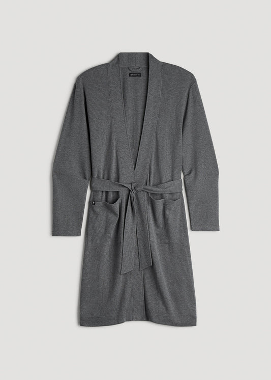 Waffle-Knit Lounge Robe for Tall Men in Stone Grey Mix