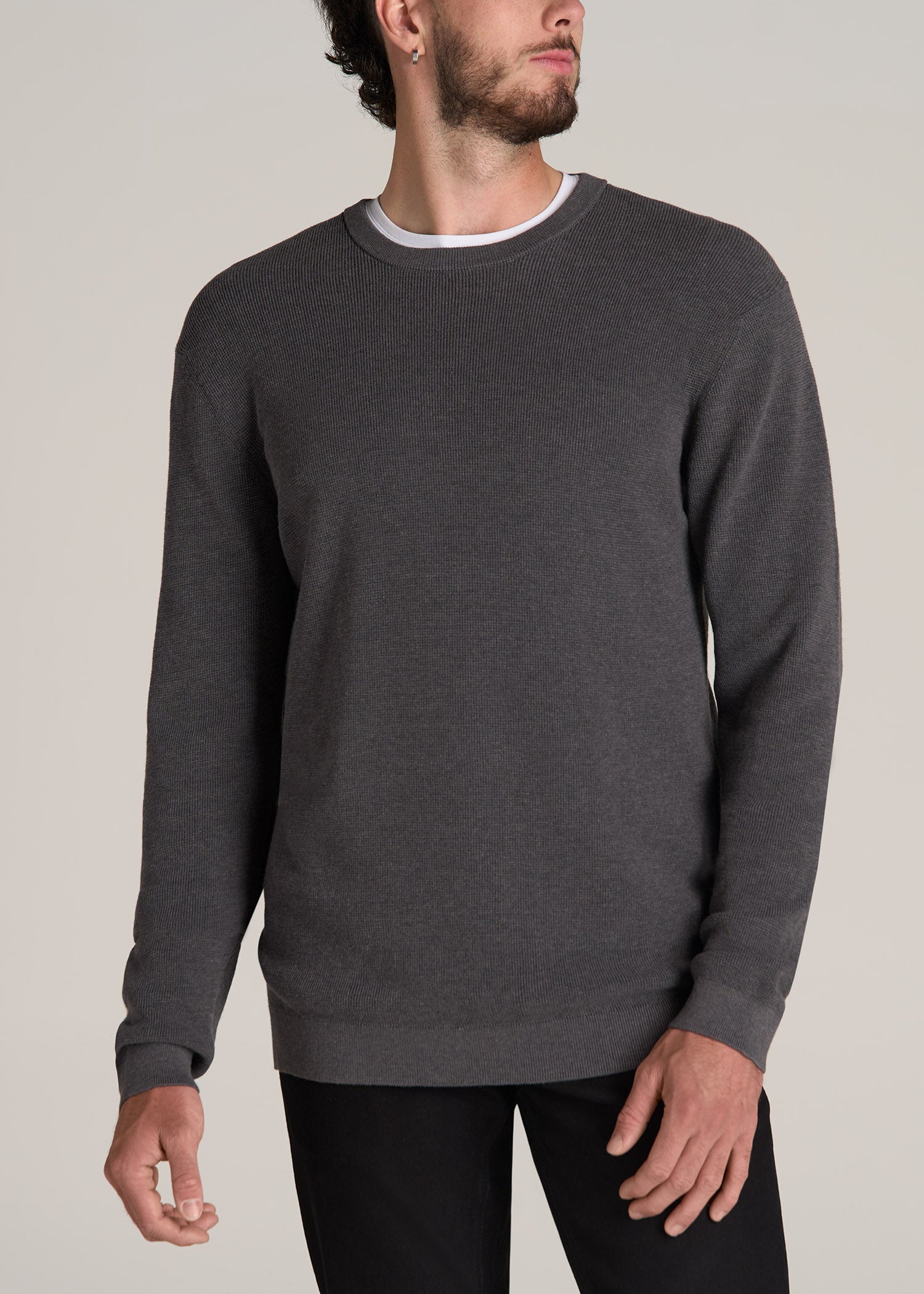 American-Tall-Men-Waffle-Knit-Sweater-Charcoal-Mix-front