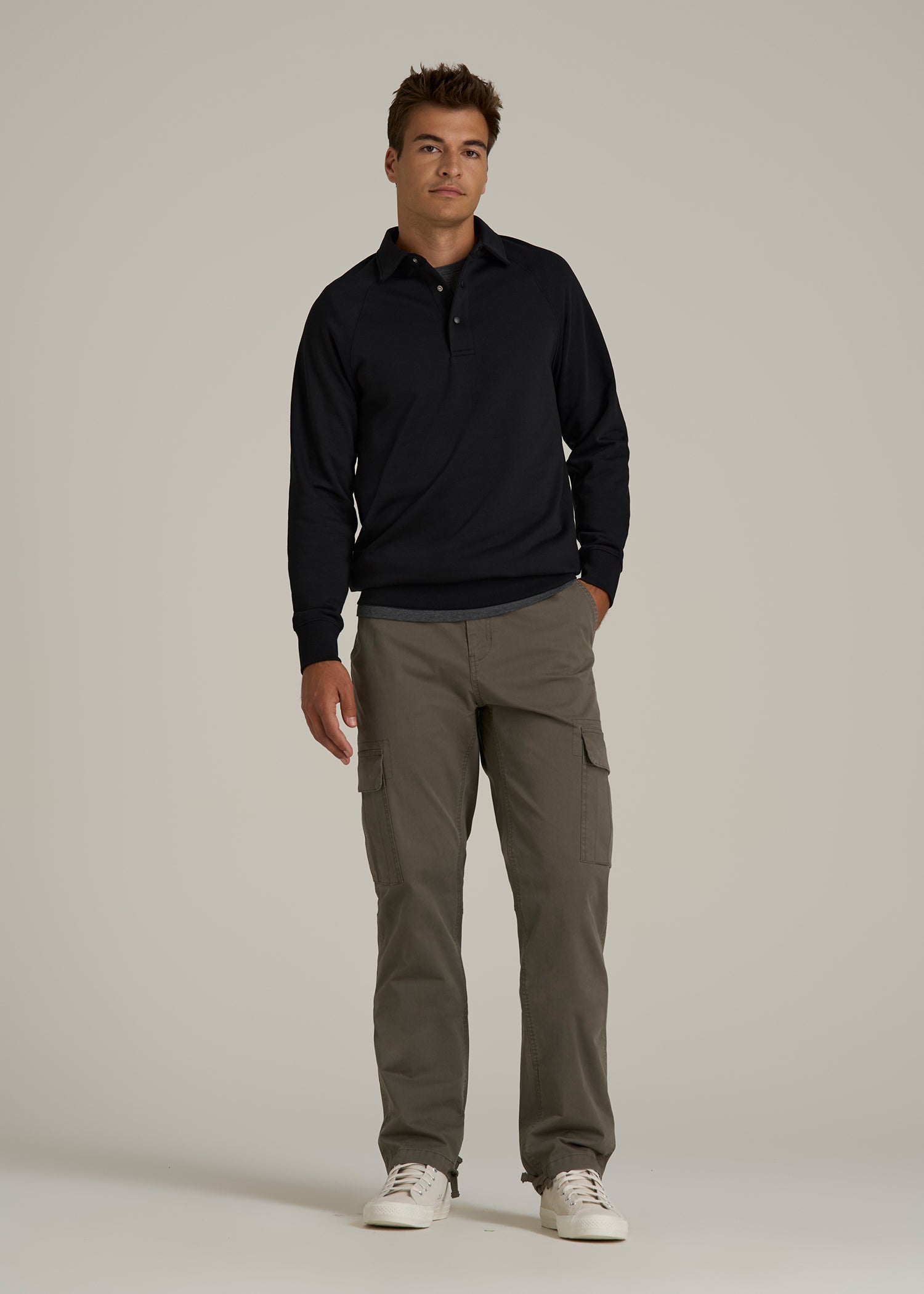 Wearever Fleece Collared Sweatshirt for Tall Men in Black