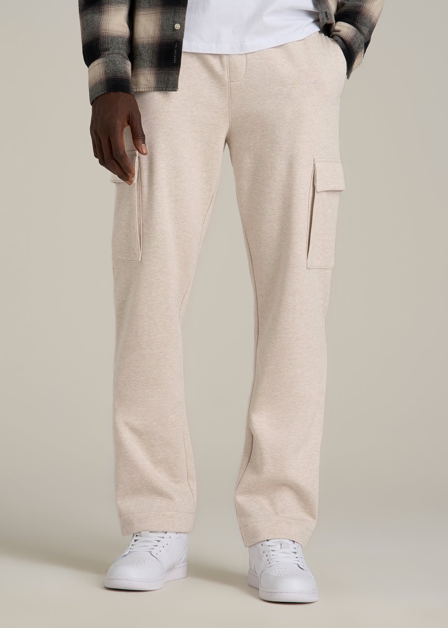 Wearever Fleece Straight Leg Cargo Sweatpant for Tall Men in Oatmeal Mix
