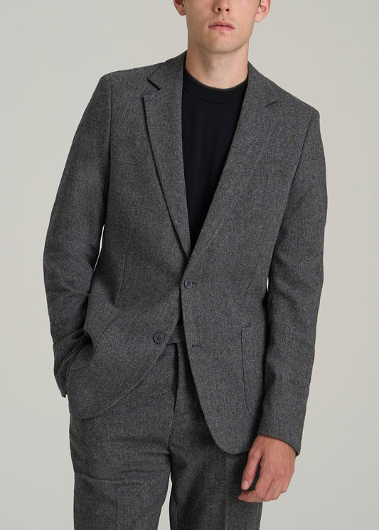 Wool Blend Blazer for Tall Men in Anthracite Tweed