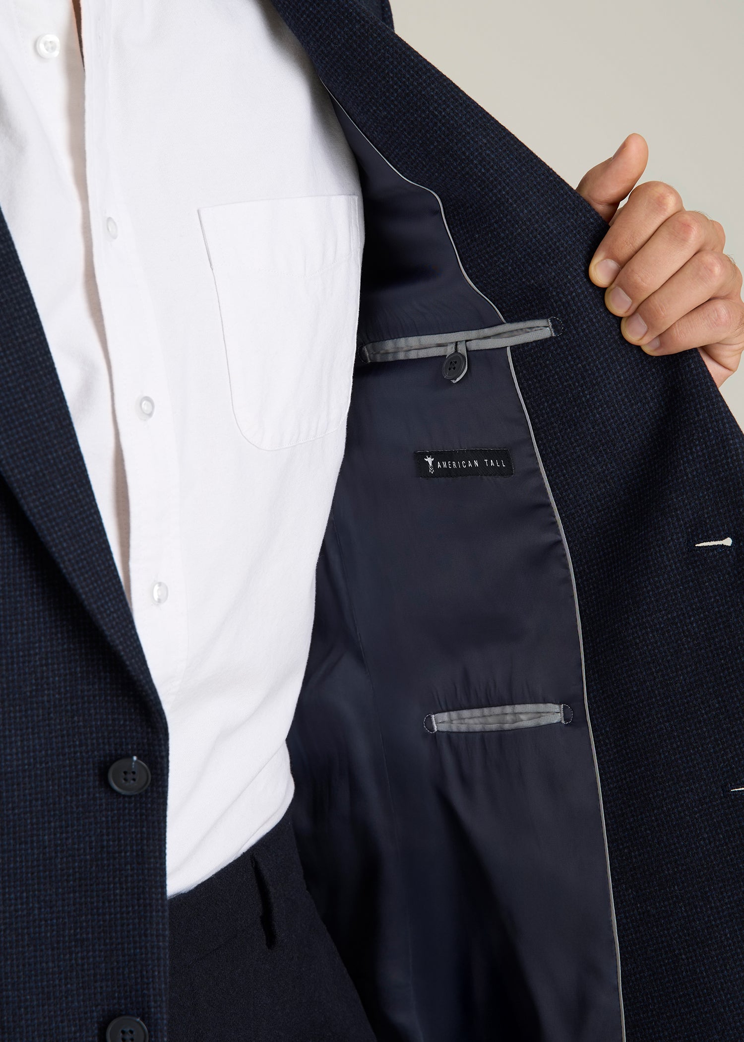 Wool Blend Blazer for Tall Men in Blue Birdseye