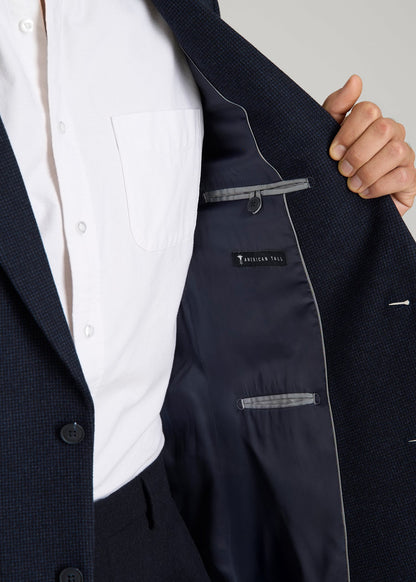 Wool Blend Blazer for Tall Men in Blue Birdseye