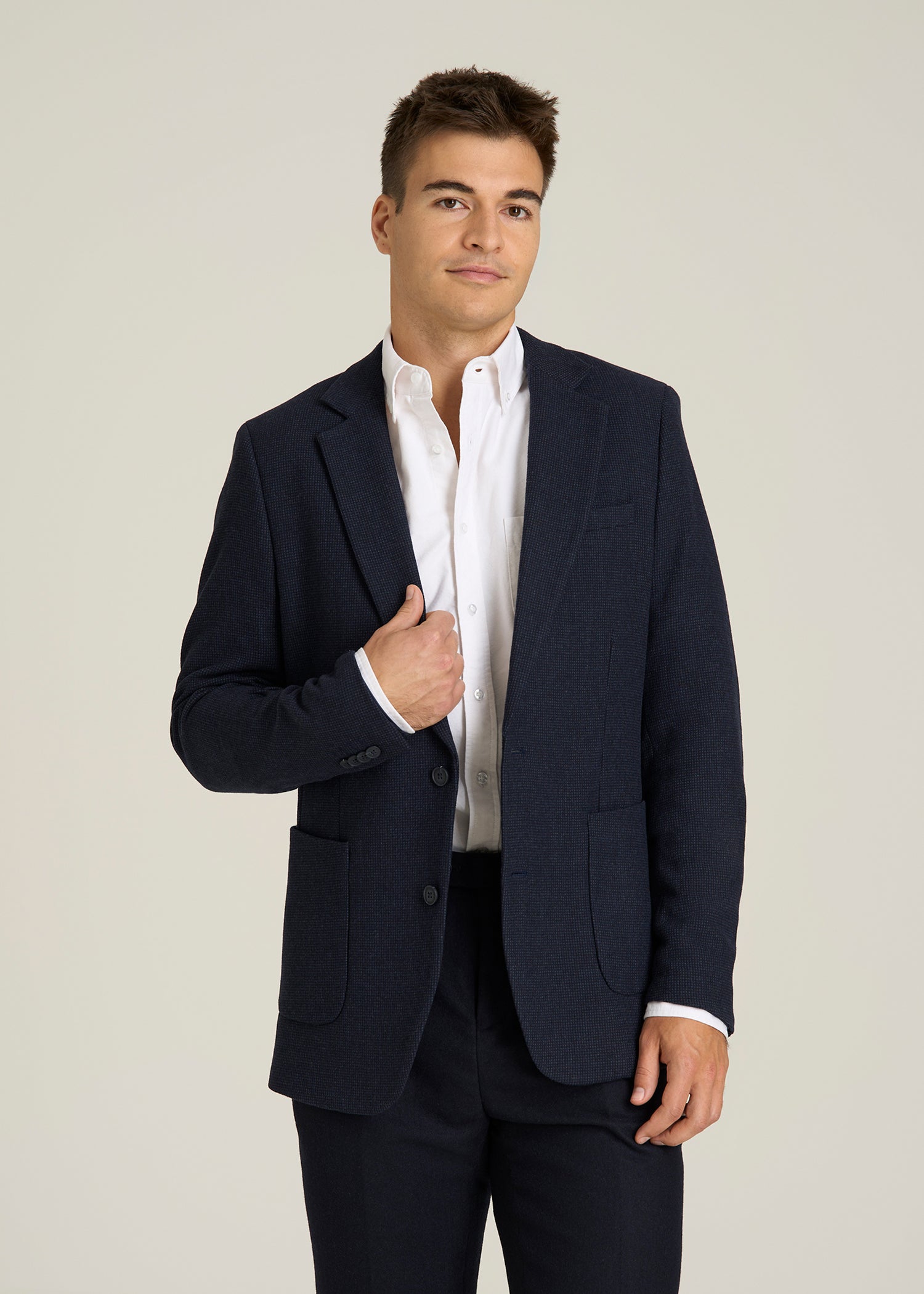 Wool Blend Blazer for Tall Men in Blue Birdseye