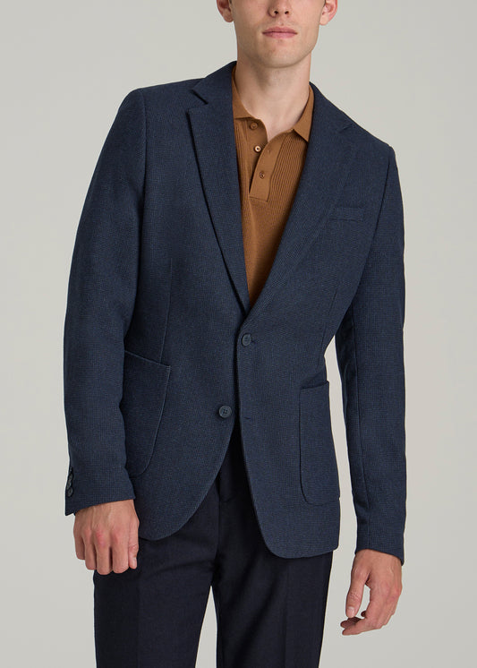 Wool Blend Blazer for Tall Men in Blue Birdseye