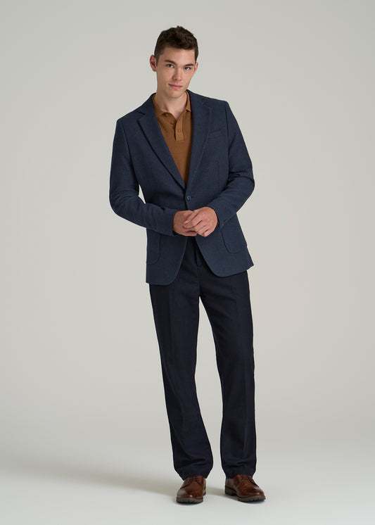 Wool Blend Blazer for Tall Men in Blue Birdseye