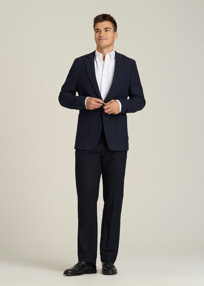 Wool Blend Blazer for Tall Men in Blue Birdseye