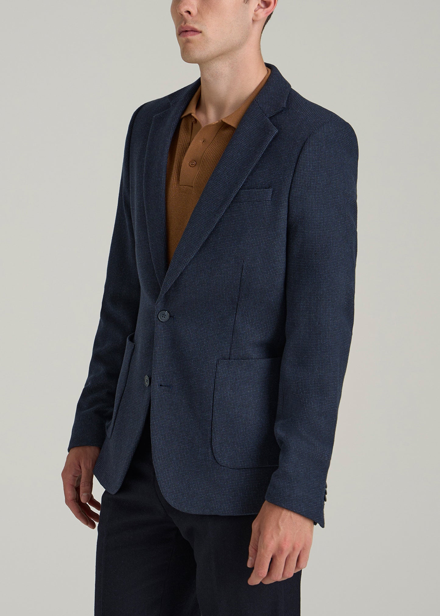 Wool Blend Blazer for Tall Men in Blue Birdseye