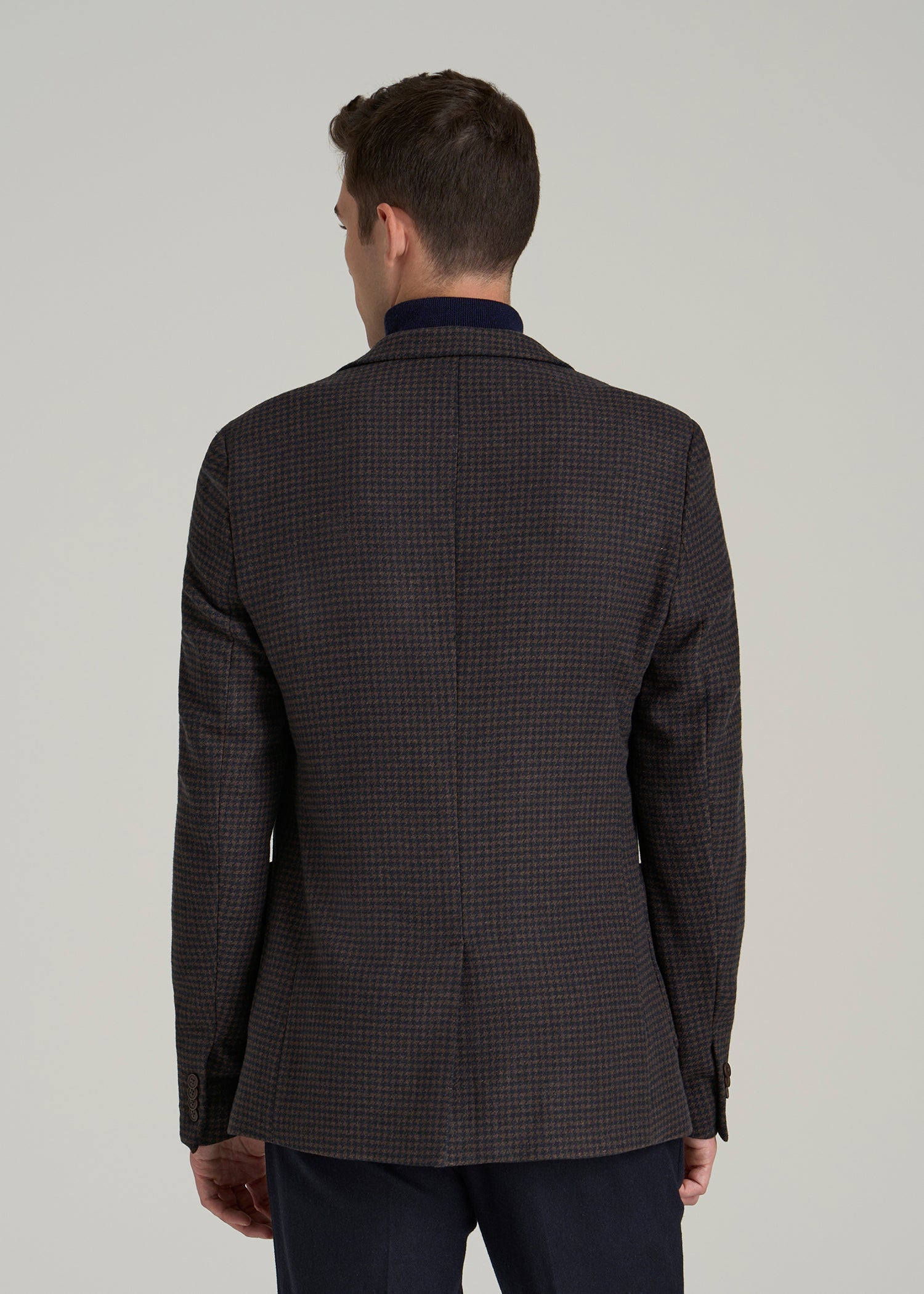 Wool Blend Blazer for Tall Men in Indigo and Brown Houndstooth