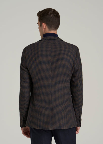 Wool Blend Blazer for Tall Men in Indigo and Brown Houndstooth