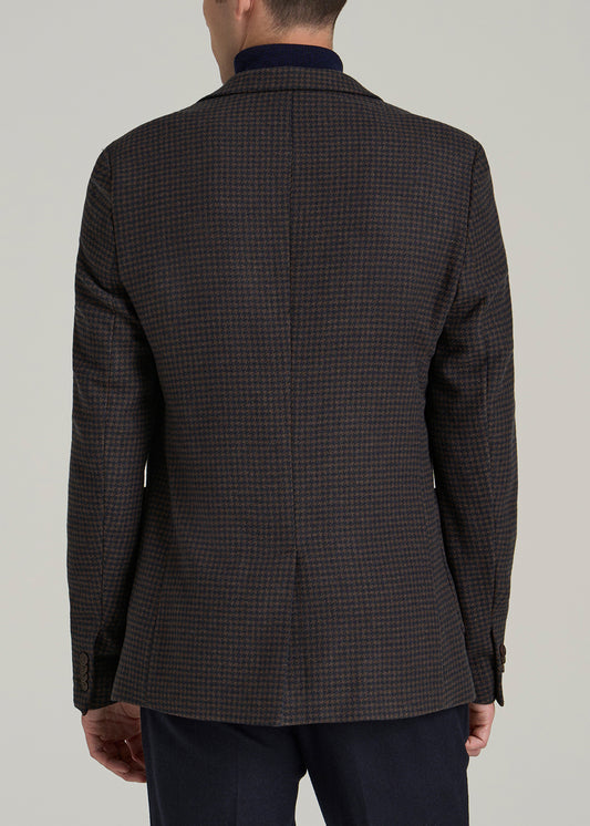 Wool Blend Blazer for Tall Men in Indigo and Brown Houndstooth