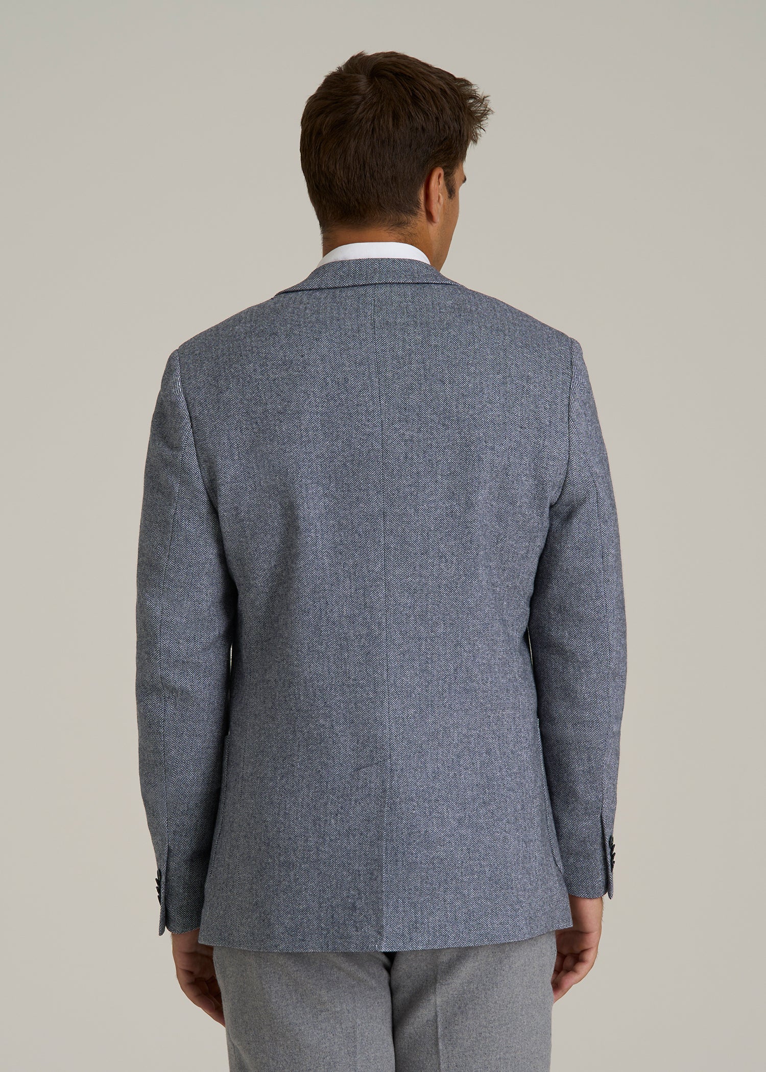 Wool Blend Blazer for Tall Men in Navy Herringbone