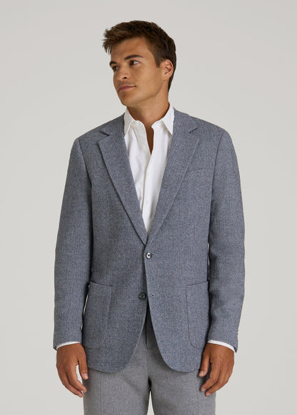 Wool Blend Blazer for Tall Men in Navy Herringbone