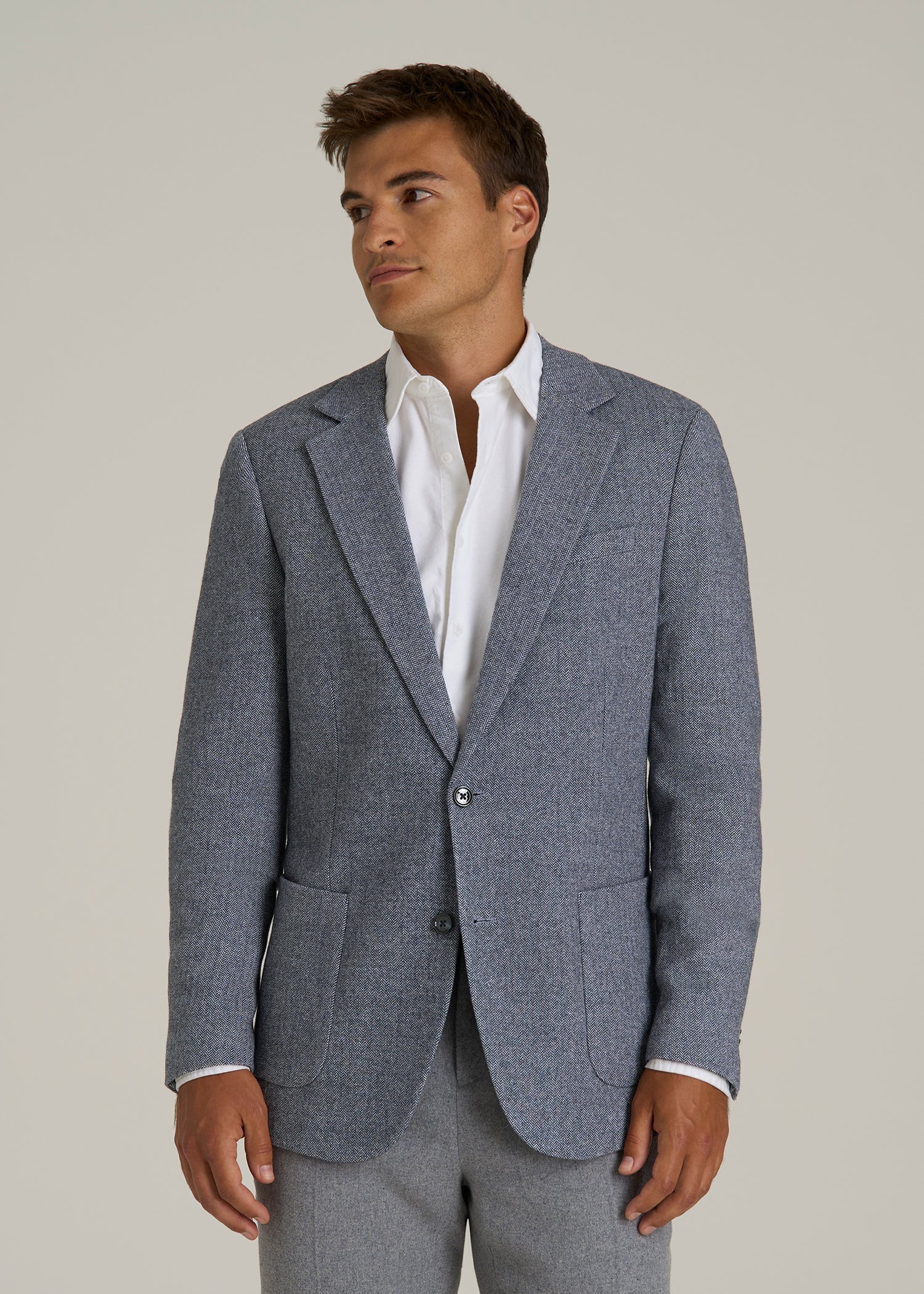 Wool Blend Blazer for Tall Men in Navy Herringbone