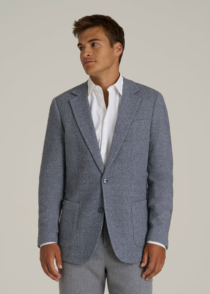 Wool Blend Blazer for Tall Men in Navy Herringbone