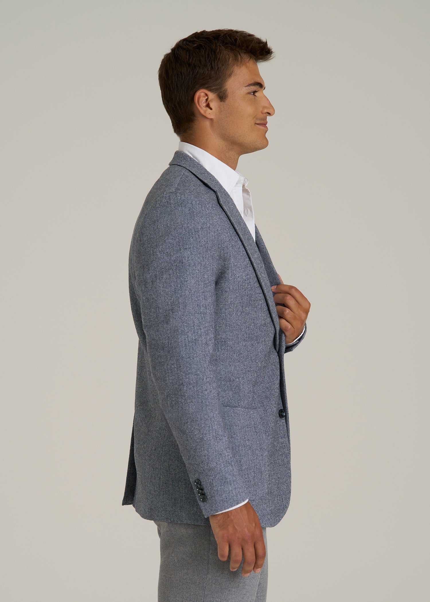Wool Blend Blazer for Tall Men in Navy Herringbone