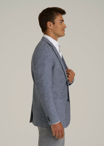 Wool Blend Blazer for Tall Men in Navy Herringbone