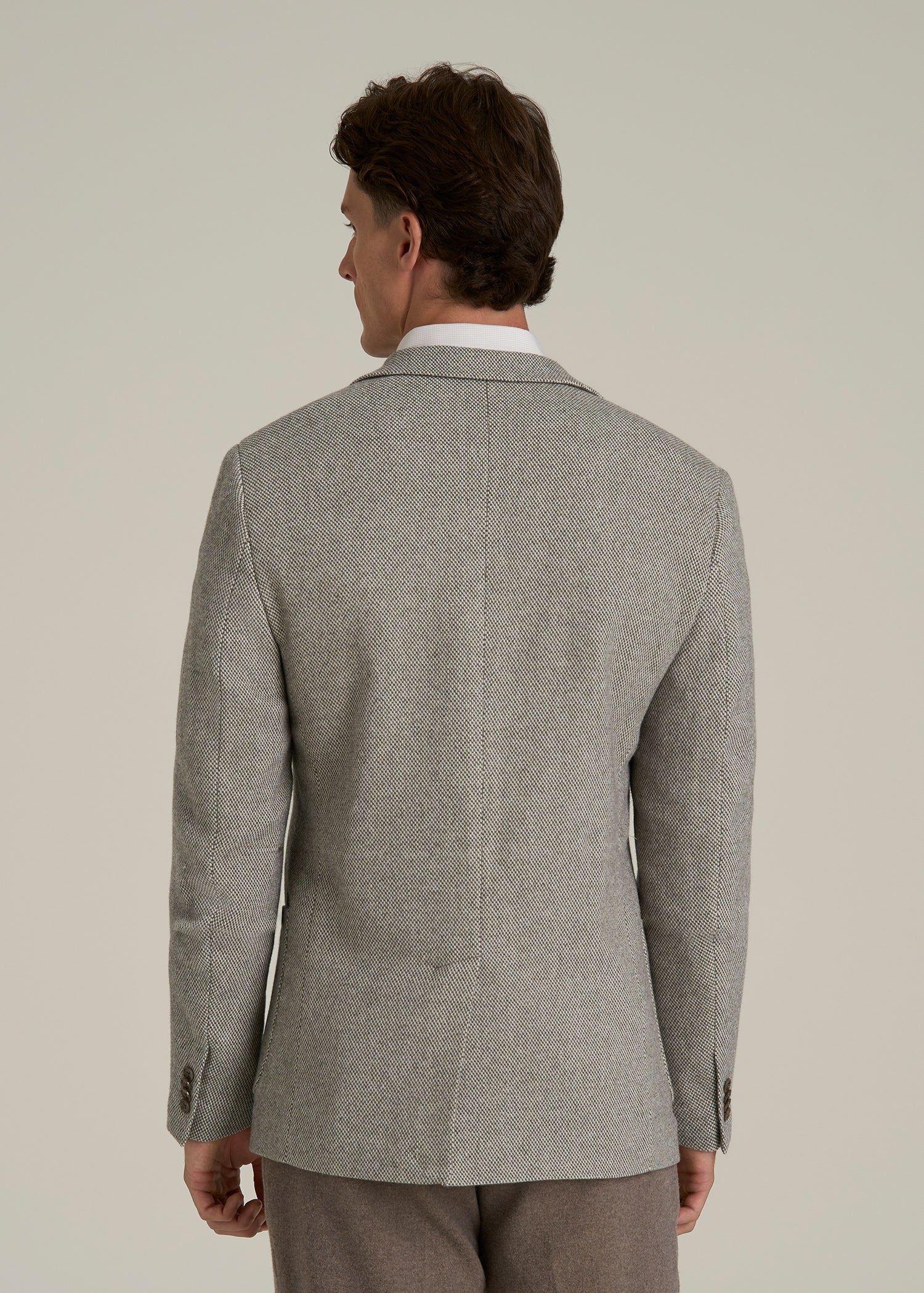 Wool Blend Blazer for Tall Men in Taupe Basketweave