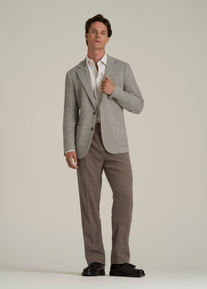 Wool Blend Blazer for Tall Men in Taupe Basketweave
