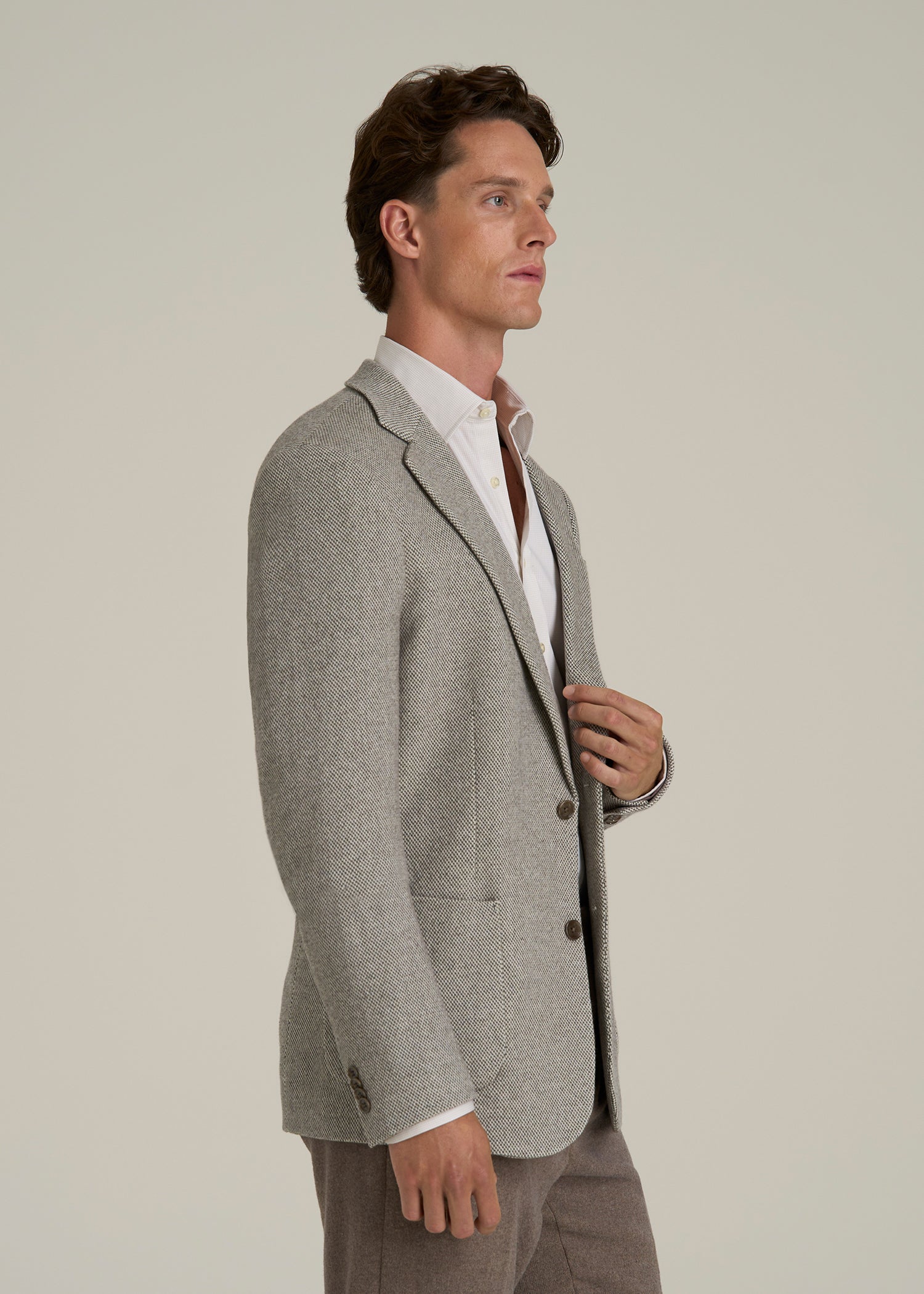 Wool Blend Blazer for Tall Men in Taupe Basketweave