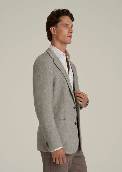 Wool Blend Blazer for Tall Men in Taupe Basketweave