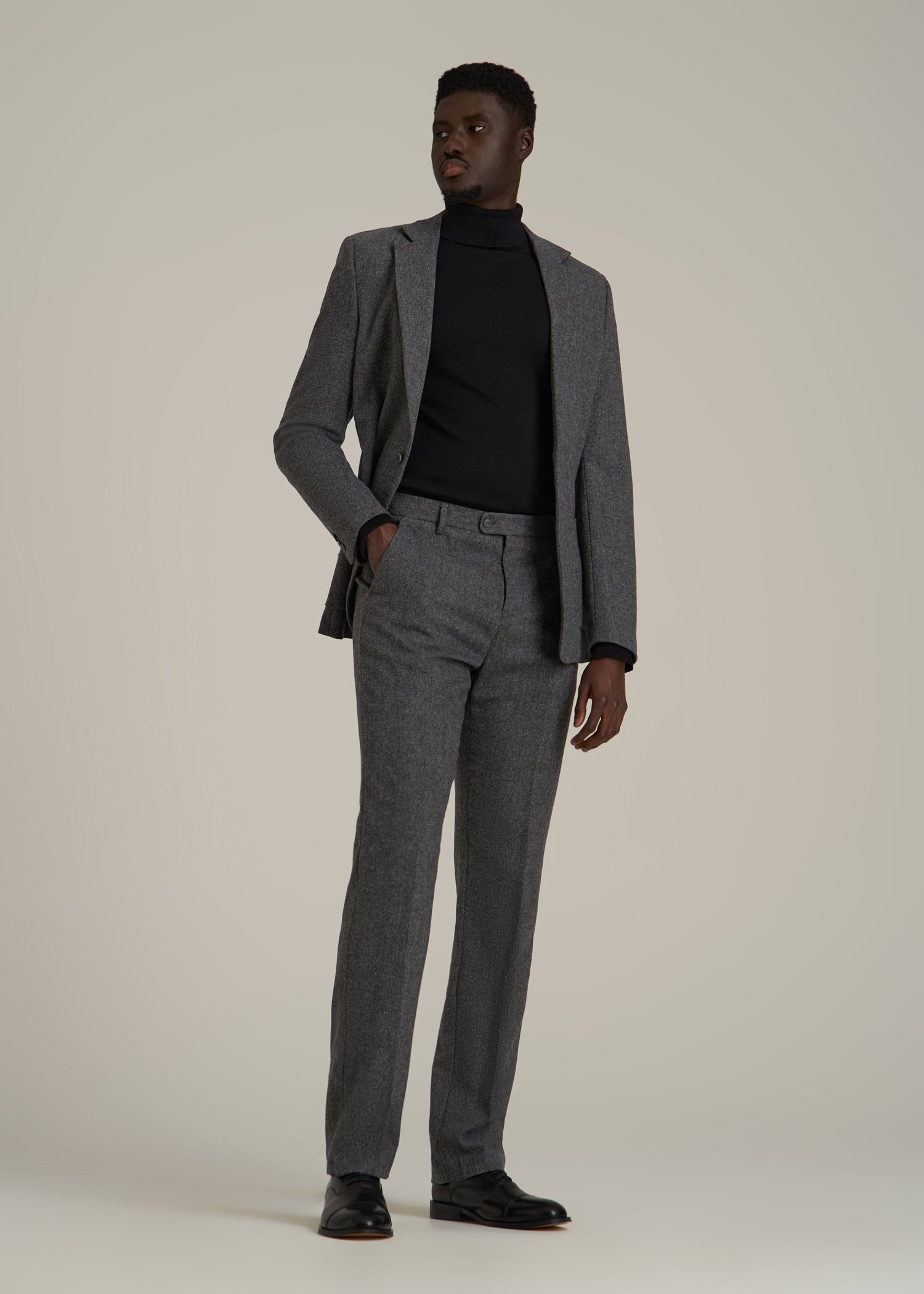 Wool Blend Dress Pants for Tall Men in Anthracite Tweed