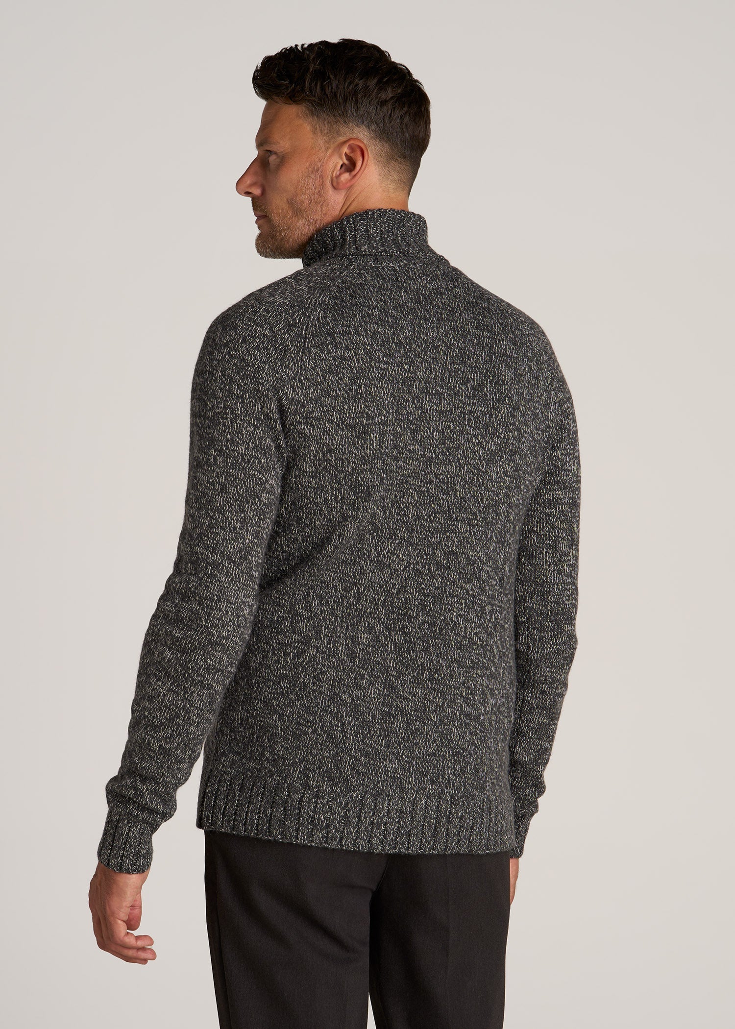 Wool Blend Marled Turtleneck for Tall Men in Charcoal Multi