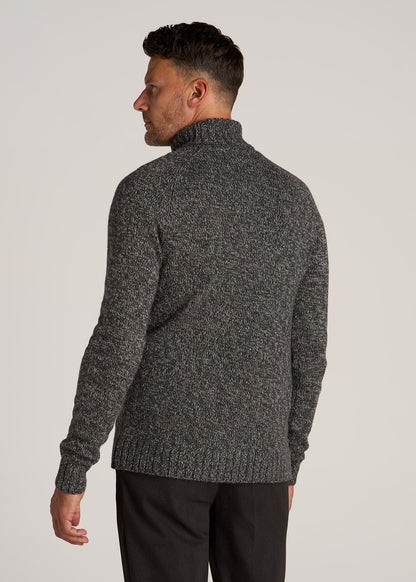 Wool Blend Marled Turtleneck for Tall Men in Charcoal Multi