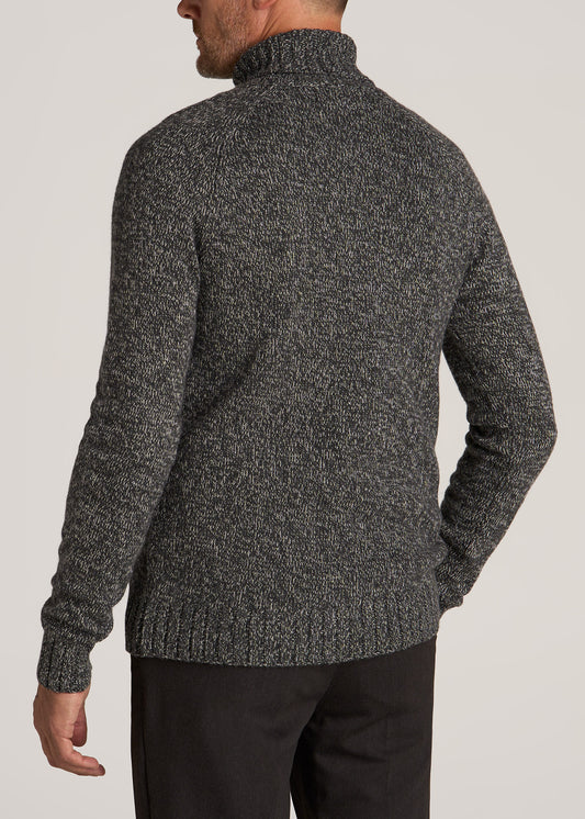 Wool Blend Marled Men's Tall Turtleneck in Charcoal Multi
