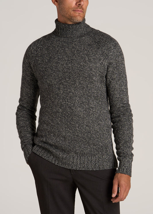 Wool Blend Marled Men's Tall Turtleneck in Charcoal Multi