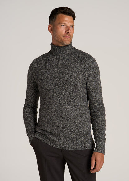 Wool Blend Marled Turtleneck for Tall Men in Charcoal Multi