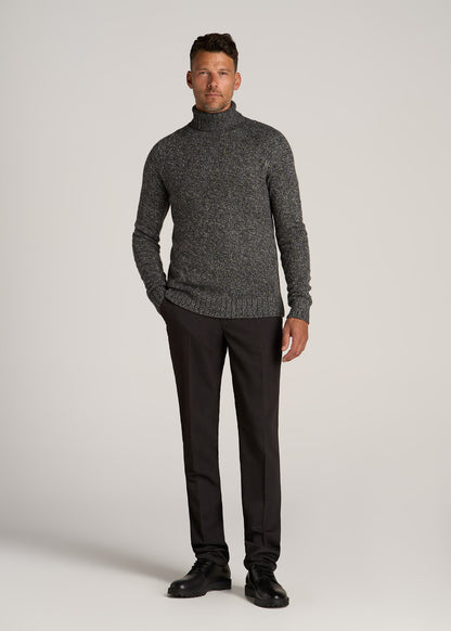 Wool Blend Marled Turtleneck for Tall Men in Charcoal Multi